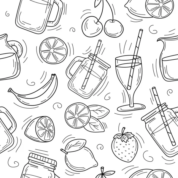 Mignon dessin animé dessiné à la main fond de cocktails d'été et de limonade — Image vectorielle