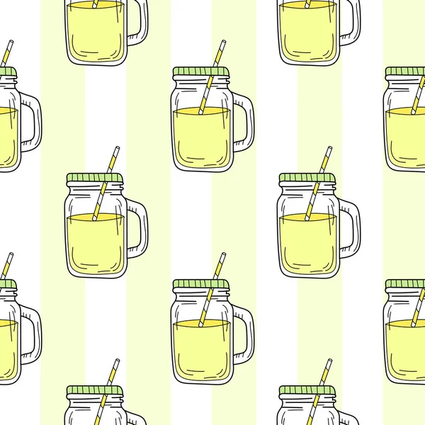 无缝图案与石灰罐。黄色夏季柠檬水 — 图库矢量图片