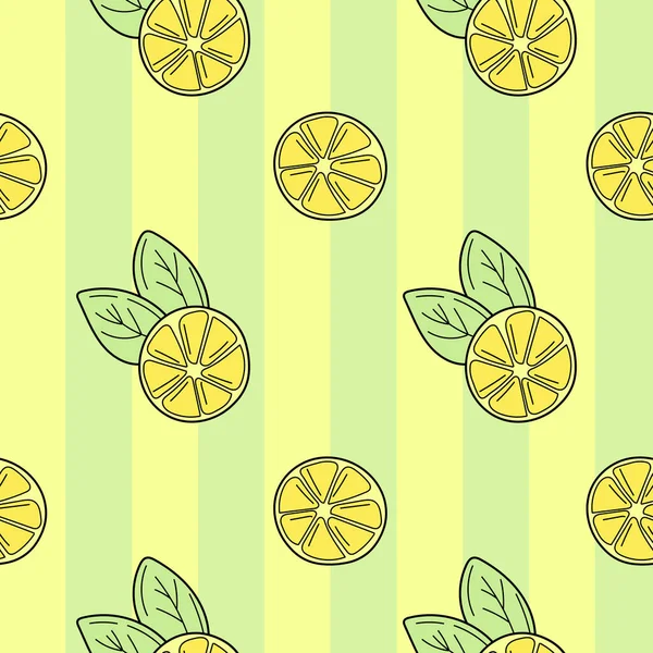 Hand-drawn lemons on a striped seamless background. Cartoon background — Stock Vector