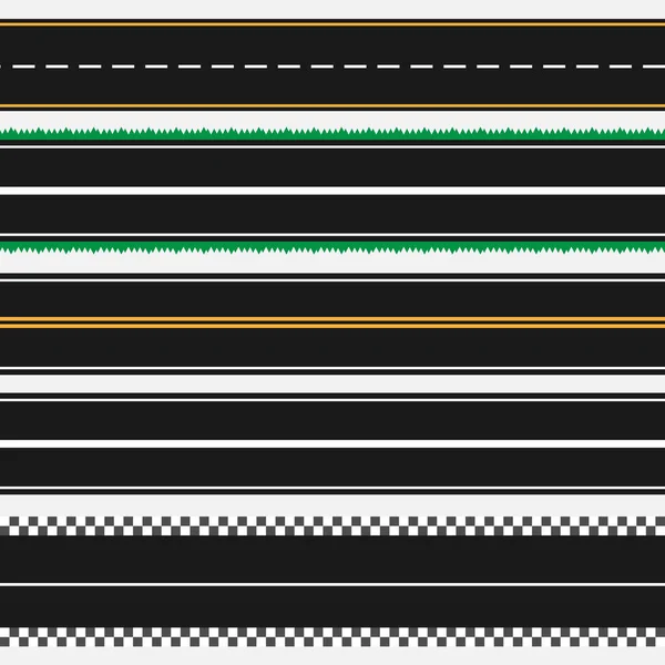 Šablonová sada rovných asfaltových cest. Bezešvé silniční pozadí. Vektor — Stockový vektor