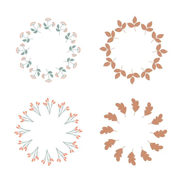 Sonbahar minimalist çelengi beyaza. Dairesel elementler kümesi — Stok Vektör