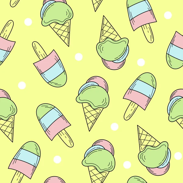 Patrón sin costuras de color dibujado a mano Helado para el diseño — Archivo Imágenes Vectoriales