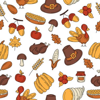 Renkli el çizimi karikatür deseni - Şükran Günü sonbahar teması