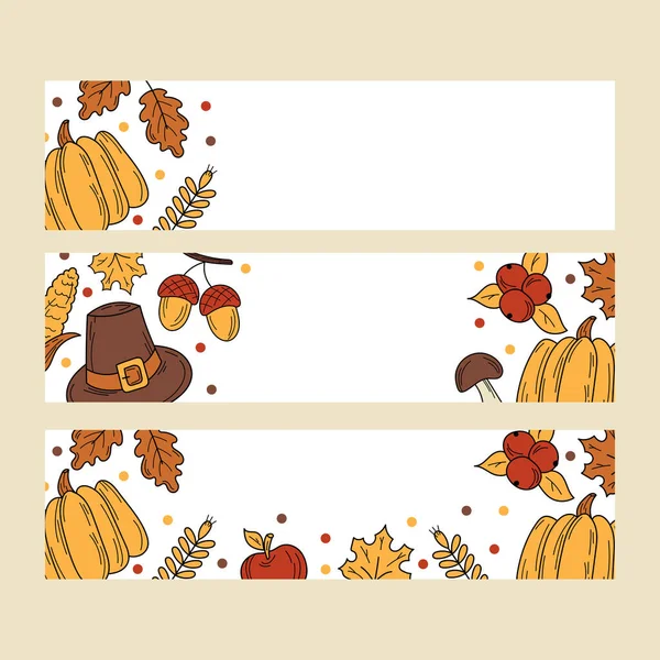 Hand drawn Thanksgiving banner design. Holiday card in doodle style — Stock Vector