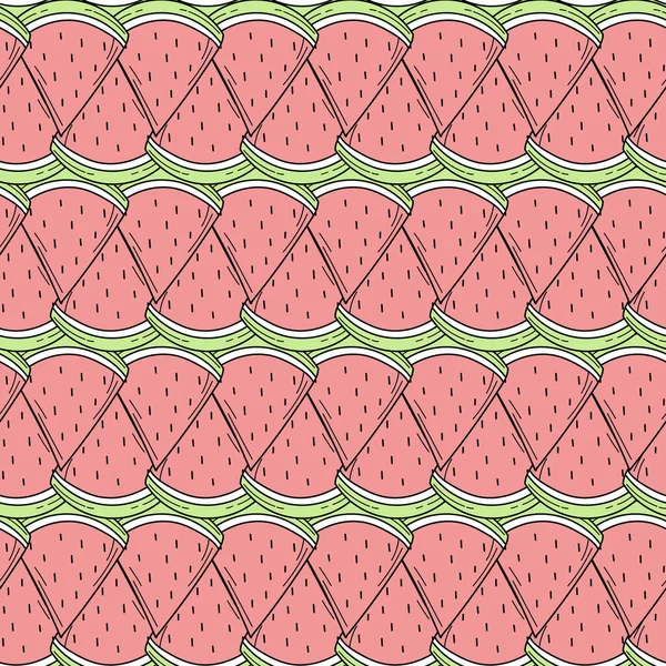 Naadloos patroon van met de hand getekende watermeloenen voor ontwerp — Stockvector