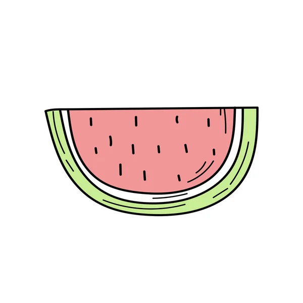 西瓜涂鸦图标 简单的手绘西瓜图标白色 夏天的景象 — 图库矢量图片