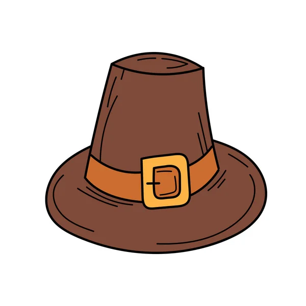 Vector hat. Pilgrim hat in doodle style for the autumn Thanksgiving holiday — Stock Vector