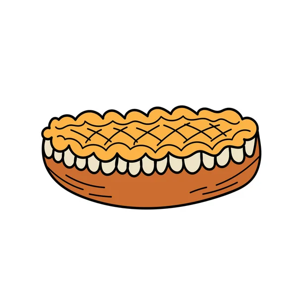 Handgetekende doodle Thanksgiving icoon - traditioneel rooster bovenste korst appeltaart — Stockvector