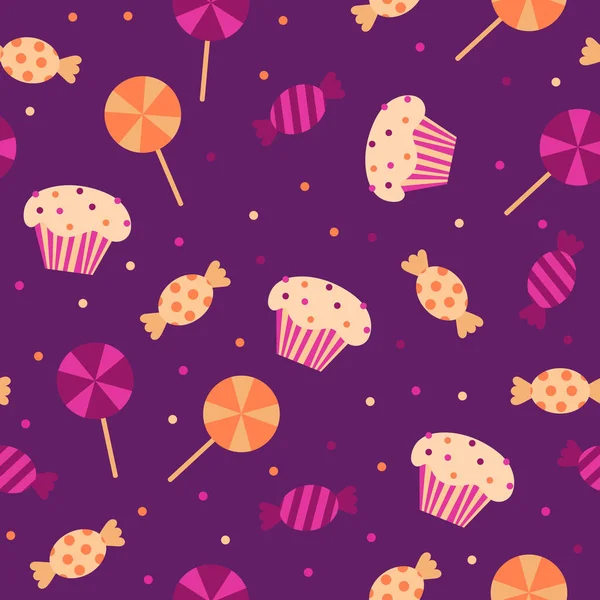 A vector illustration seamless pattern background of halloween candies — Stock Vector