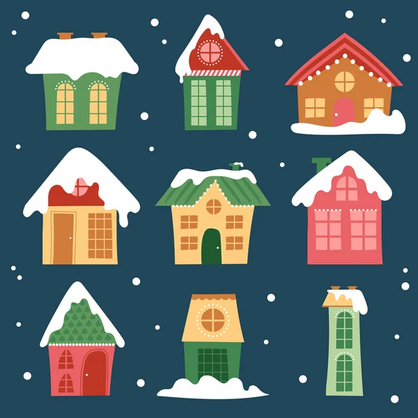Kışlık evler koleksiyonu. Çizgi filmlerdeki karlı evler ve kır evleri.