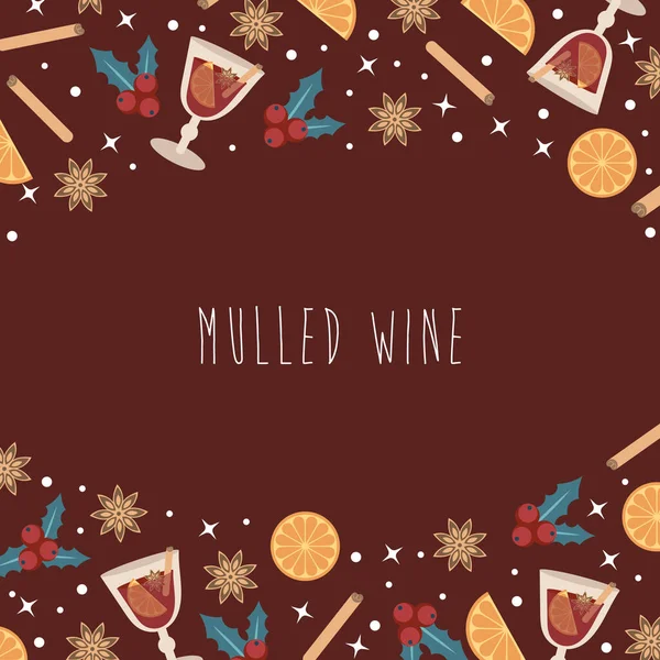 Gorące grzane wino w szklance, pierwiastki i przyprawy do picia na burgundzie — Wektor stockowy