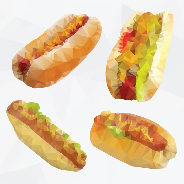 Rychlé občerstvení geometrické mnohoúhelník - vektor hotdog sada — Stockový vektor