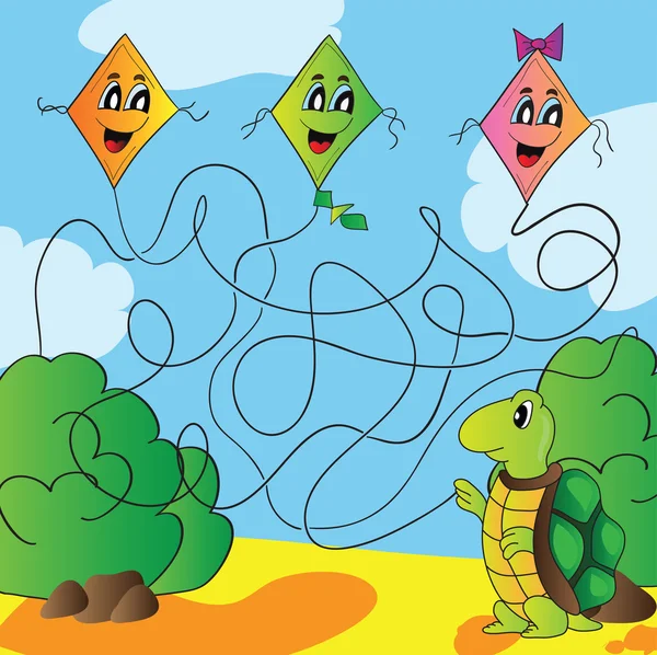 Maze  turtle with a kite — Stock Vector