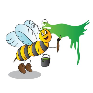Funny cartoon bee with a brush and paints  clipart