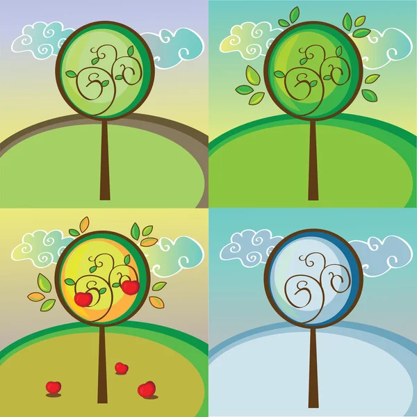 Un árbol en cuatro estaciones diferentes — Vector de stock