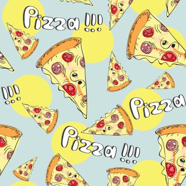 Doodle tarzı pizza sorunsuz vektör arka plan
