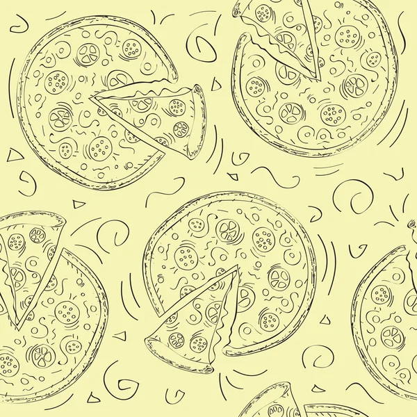 Estilo Doodle pizza sin costuras vector de fondo — Vector de stock
