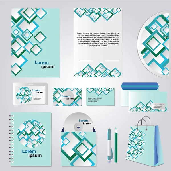Projeto de modelo de papelaria azul com elementos quadrados — Vetor de Stock
