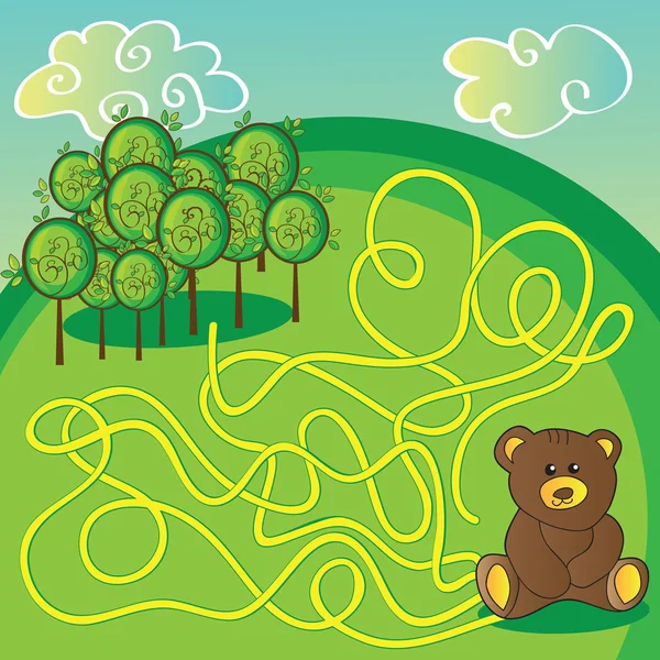 Maze game or activity page. Help the bear to choose right way — Stock Vector