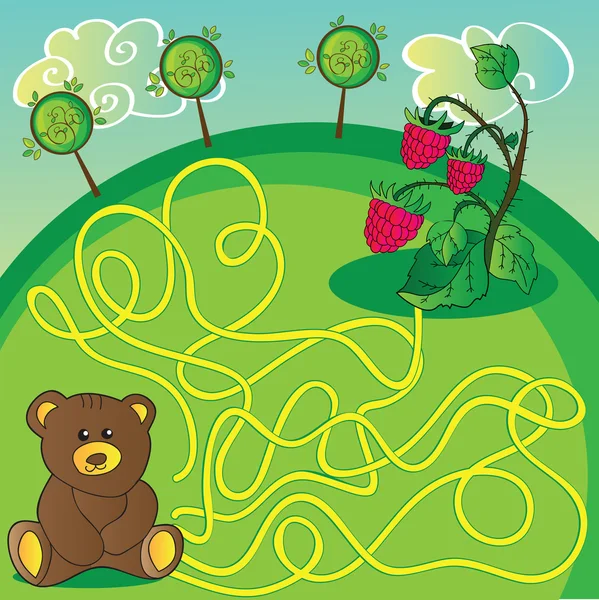 Maze game or activity page. Help the bear to choose right way — Stock Vector