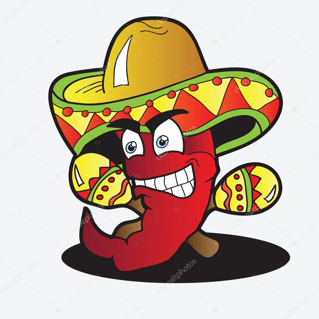 Illustration of a Chili Character with a Pair of Maracas