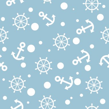 Beyaz çapa ve gemi tekerlekler ile Seamless deniz modeli