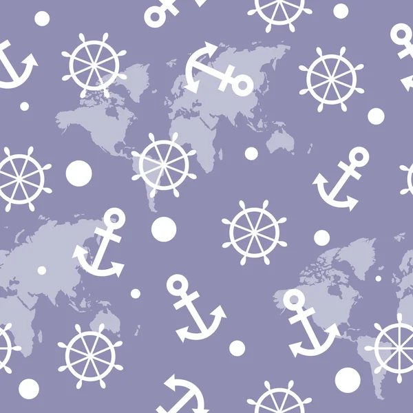Seamless nautical pattern with white anchors and ship wheels — Stock Vector
