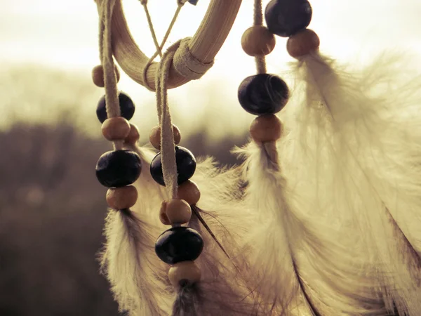 Houten Dreamcatcher met veren en parels — Stockfoto