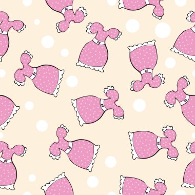 doodle pembe elbiseler ile sorunsuz vektör desen