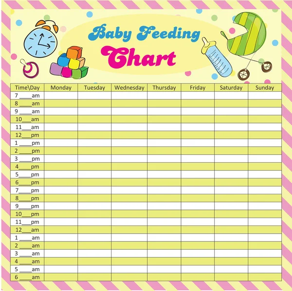 Baby feeding schedule for moms - colorful vector illustration — Stock Vector