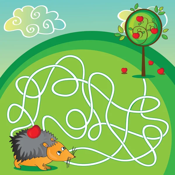 Maze for kids - help the hedgehog to get to the apple — Stock Vector