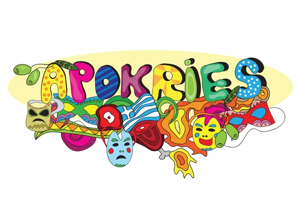 Feriado grego Apokries em estilo doodle — Vetor de Stock