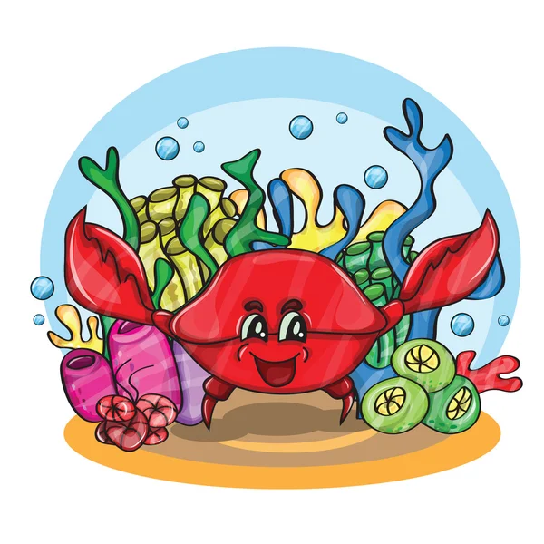 Happy crab in ocean — Stock Vector