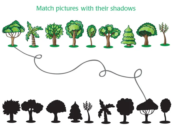 Trees and Silhoutte of trees - game for children — Stock Vector