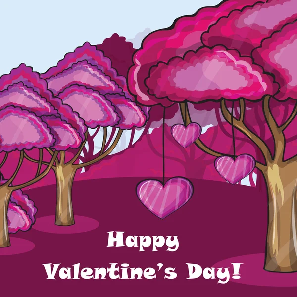 Bosque rosado con corazones — Vector de stock