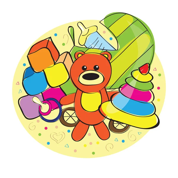 Hand drawn bear and other toys — Stock Vector