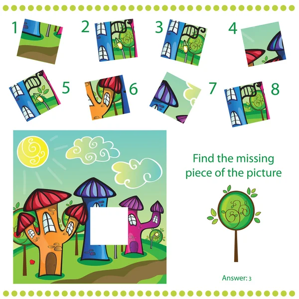 Encontrar la pieza que falta - Juego de puzzle para niños — Vector de stock