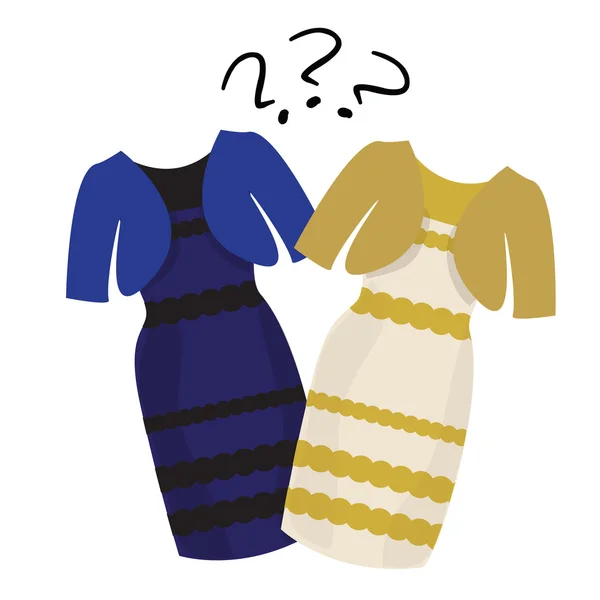 Puzzel welke kleur van de jurk wit en goud of zwart blauw — Stockvector