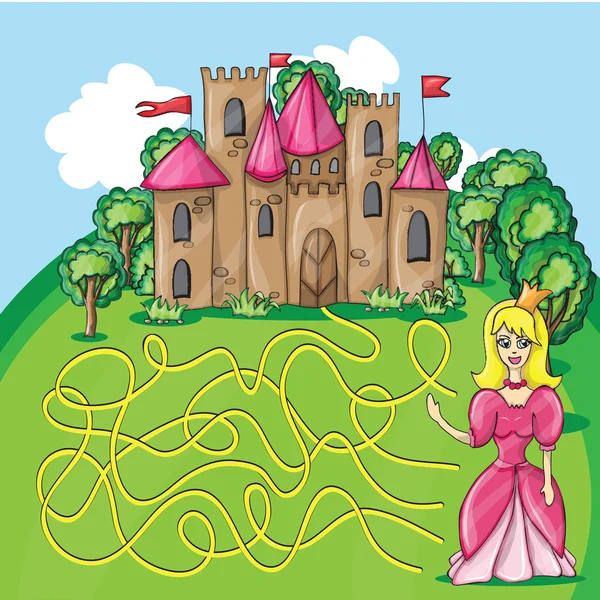 Laberinto juego - princesa hehp encontrar el camino a su castillo — Archivo Imágenes Vectoriales