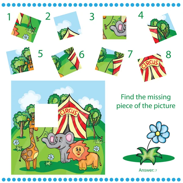 Vermisstes Stück finden - Puzzlespiel für Kinder — Stockvektor