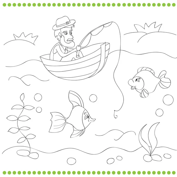 Coloring book with fisherman — Stock Vector