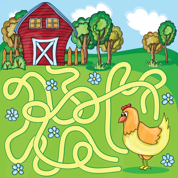 Lustige Vektor-Labyrinth-Spiel - Cartoon-Huhn — Stockvektor