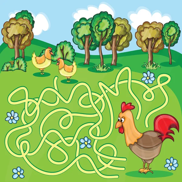 有趣的矢量迷宫游戏-卡通鸡 — 图库矢量图片