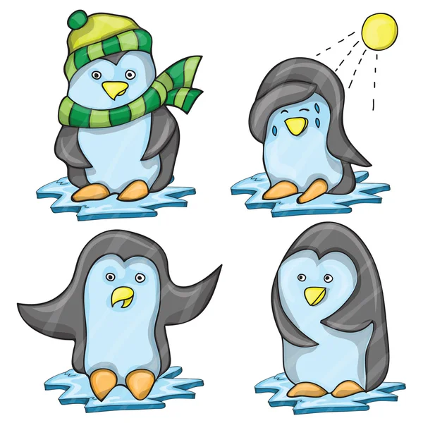 Penguin in Several Poses — Stock Vector