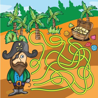 Vector Maze Game - Pirate Try to Find Treasure Box  clipart