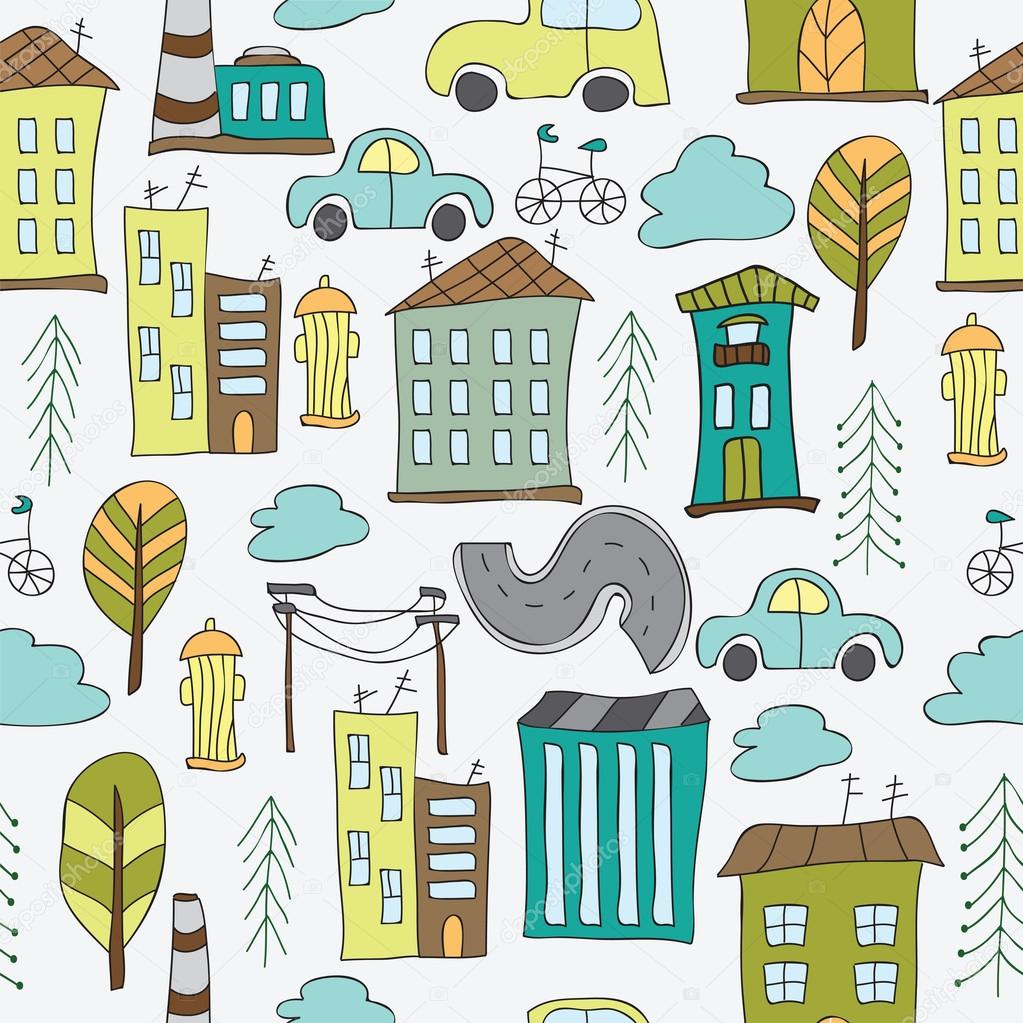 Illustration of seamless pattern with houses