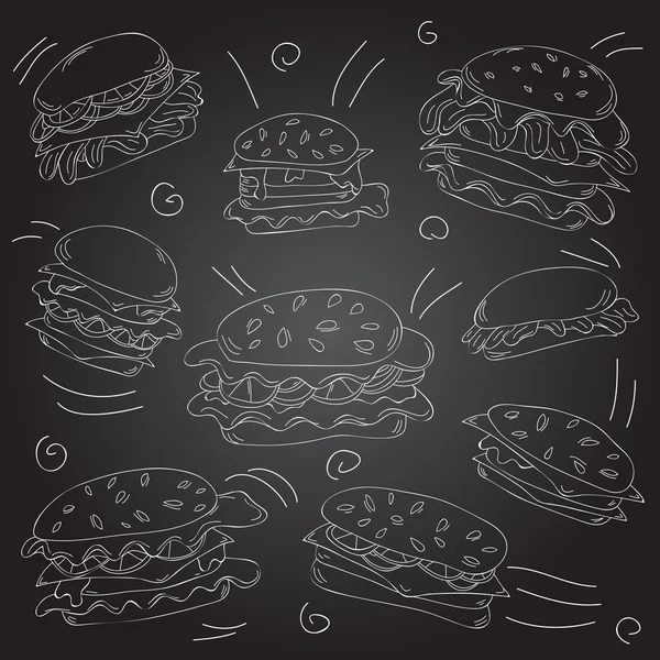 Fast food hamburger doodle set — Stock Vector