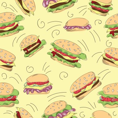 Fast food hamburger doodle seti