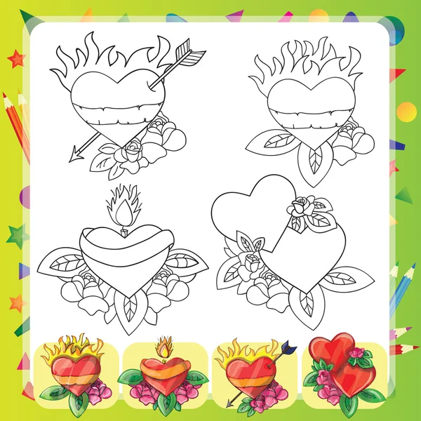 Cuore Tattoo Design - flash set — Vettoriale Stock