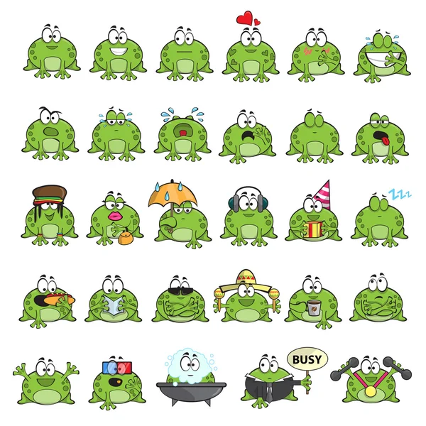 Emoční roztomilé žáby — Stockový vektor